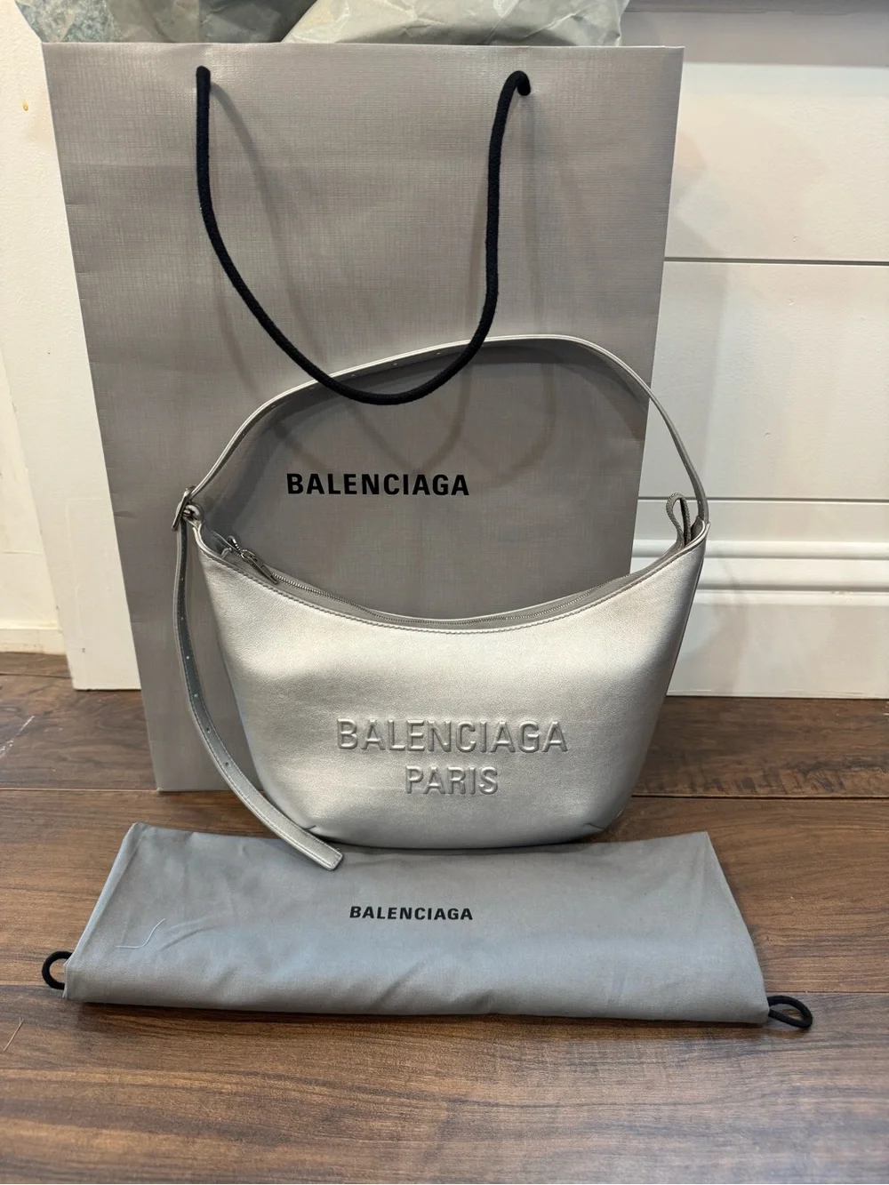 Balenciaga Leather Shoulder Bag Silver